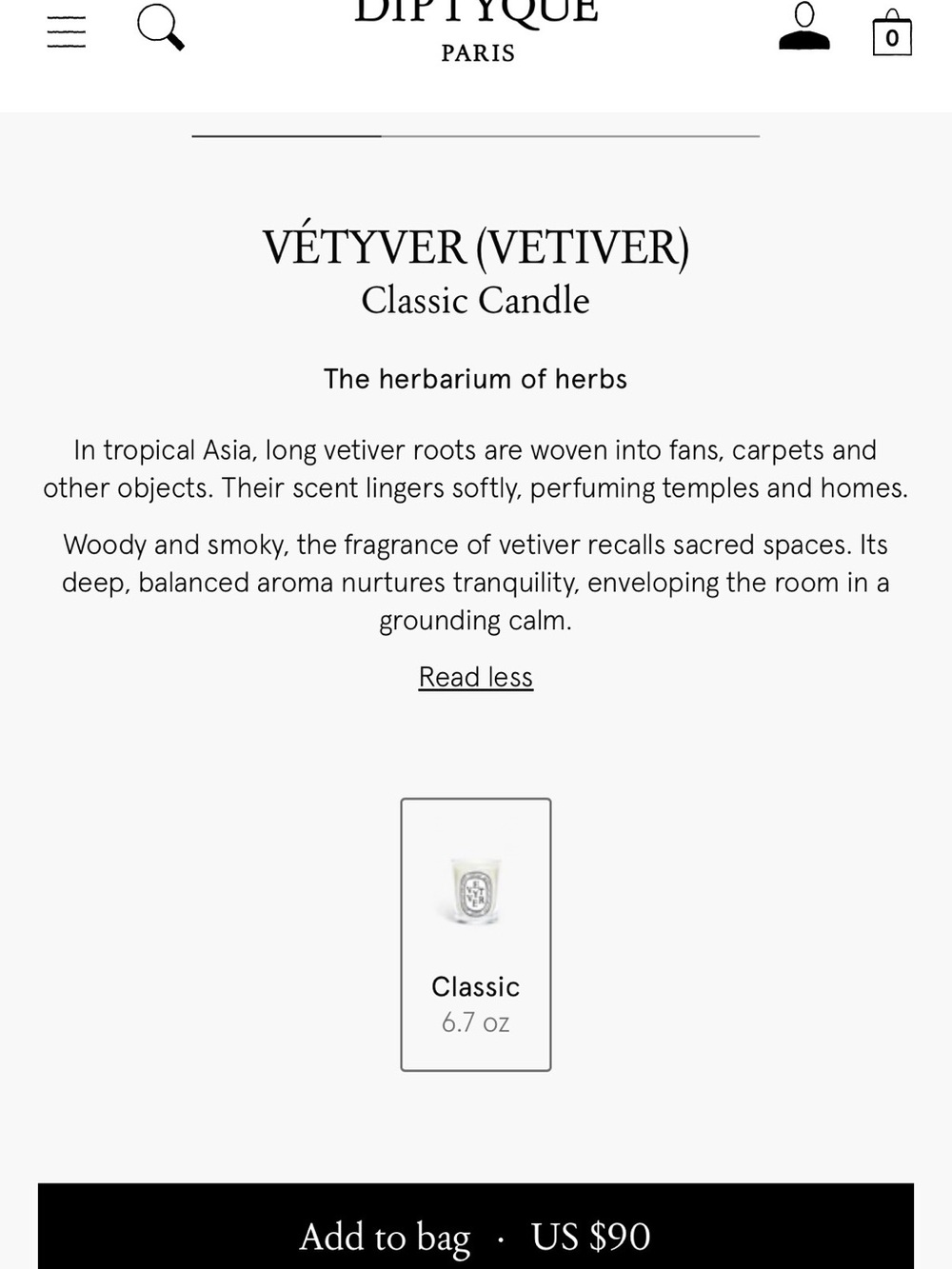 Diptyque Vetyver Candle - Picture 2 of 3